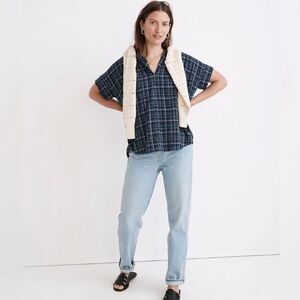 Madewell Swenson Popover Blue Plaid Shirt